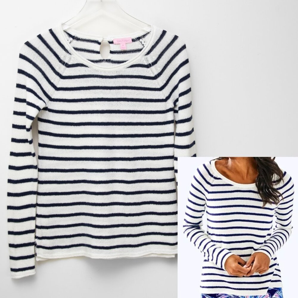 Lilly Pulitzer Petrina Sweater Lightweigh Costal Shell Stripe Blue White XS